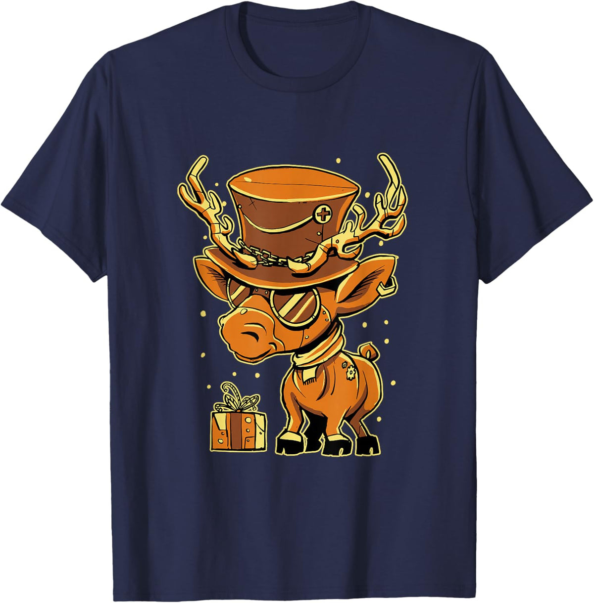 Steampunk Deer Whimsical Animal Top Hat Goggles T-Shirt - Navy Blue