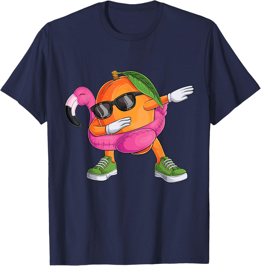 Dabbing Mango Flamingo Tropical Hawaiian Shirt Tee T-Shirt Funny Beach Aloha Tees - Navy Blue