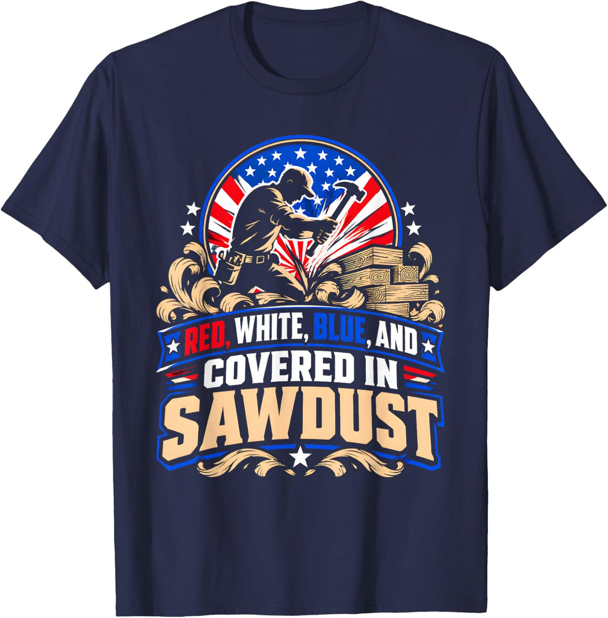 Proud Carpenter Amcerican Flag Carpenter T-Shirt - Navy Blue