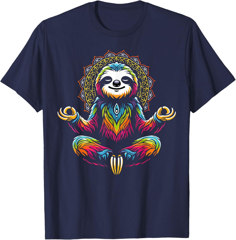 Cute Zen Sloth Lazy Yoga Meditation T-Shirt - Navy Blue