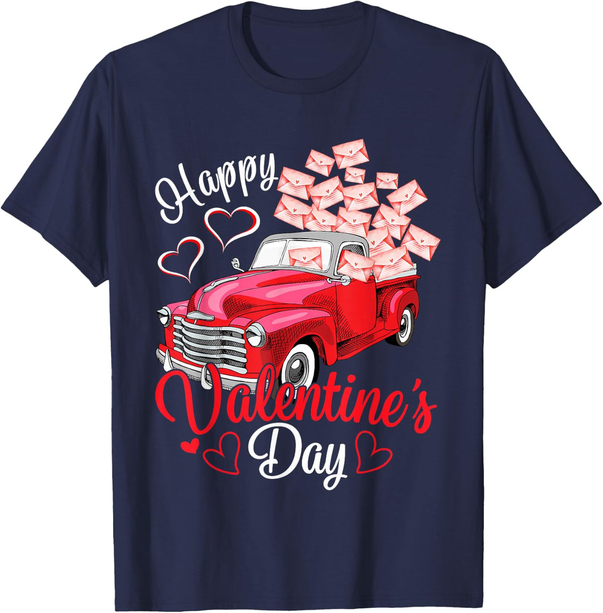 Happy Valentines Day Red Truck With Letters Postal Worker T-Shirt - Navy Blue