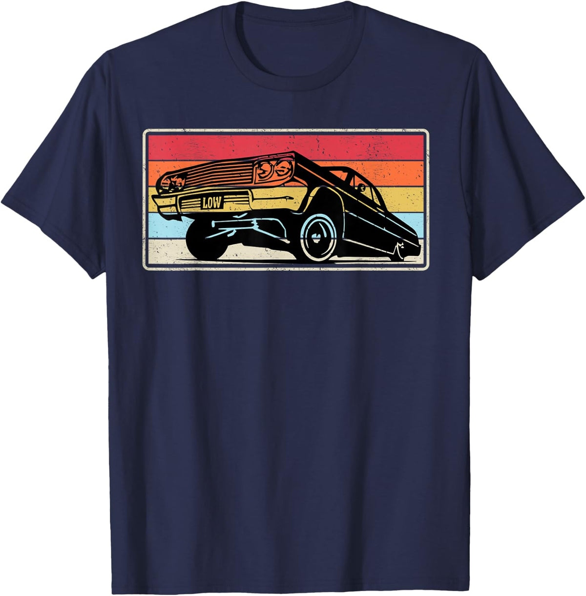 Lowrider Vintage Old School Classic Lowrider Car T-Shirt - Navy Blue