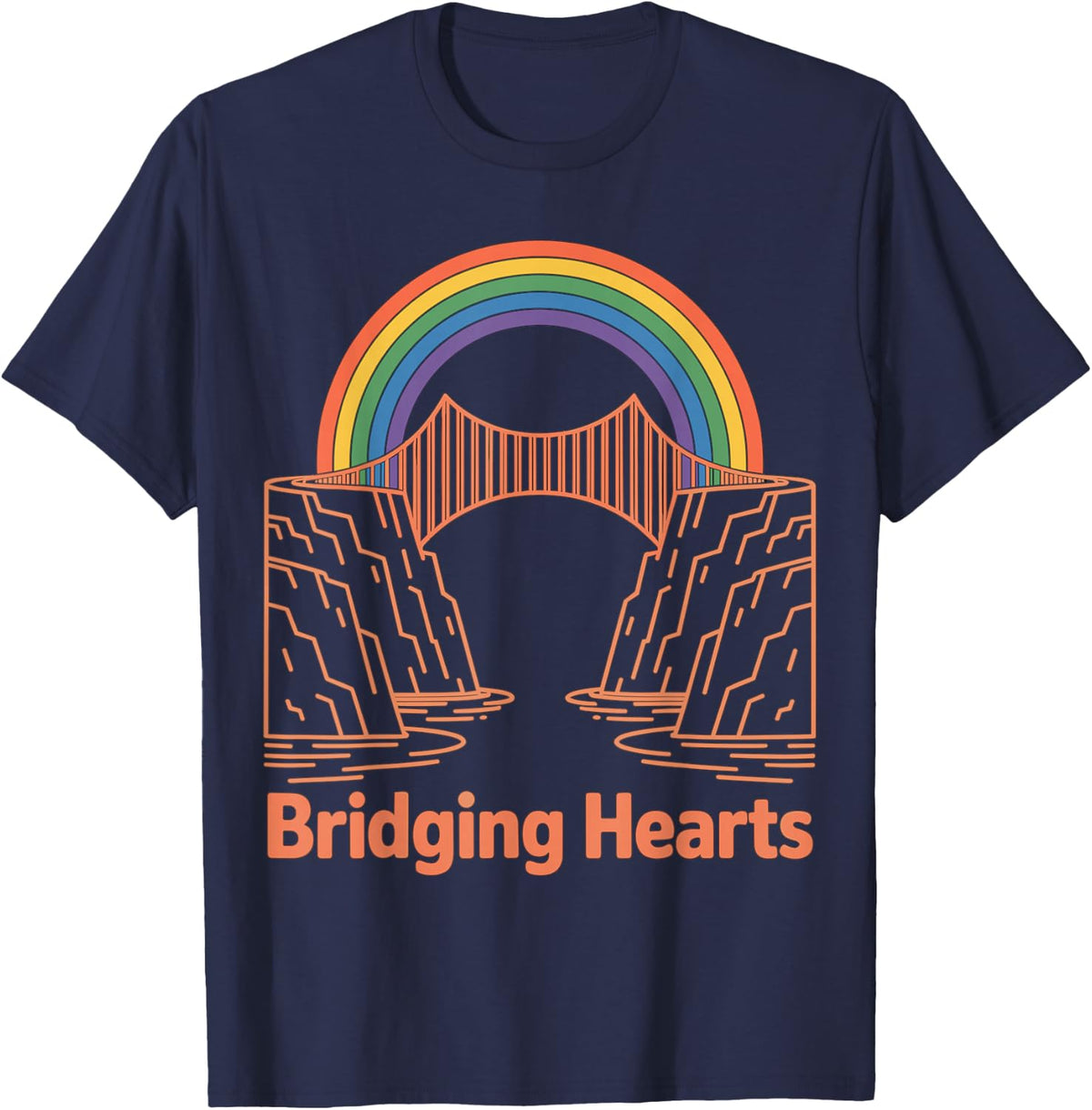 Bridging Hearts Retro Rainbow Bridge Design T-Shirt - Navy Blue