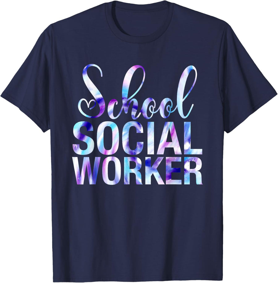 School Social Worker Tie Dye Tees T Shirts For Women Appreciation Gift Work - Navy Blue