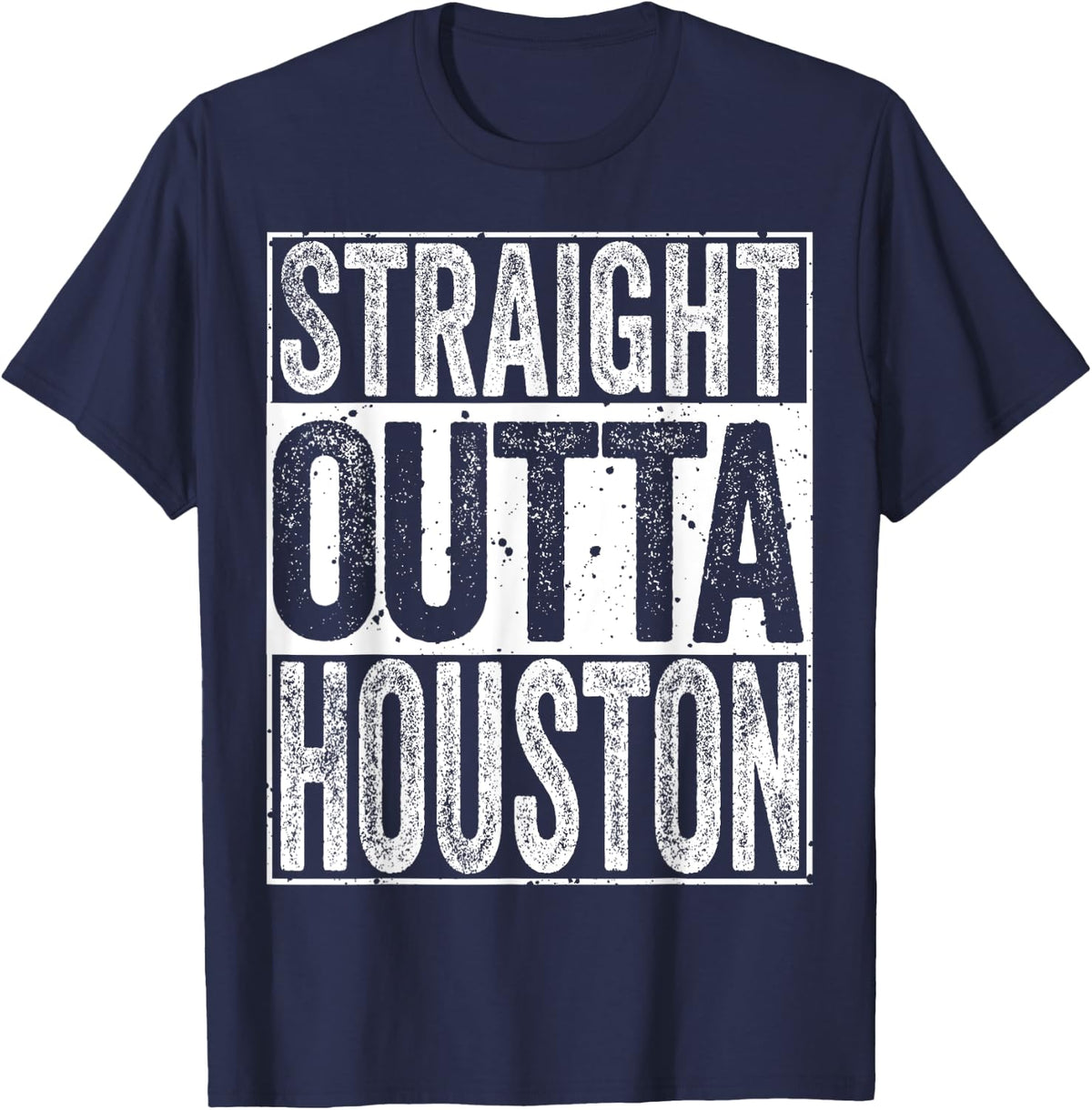 Distressed Funny Straight Outta Houston T-Shirt - Navy Blue