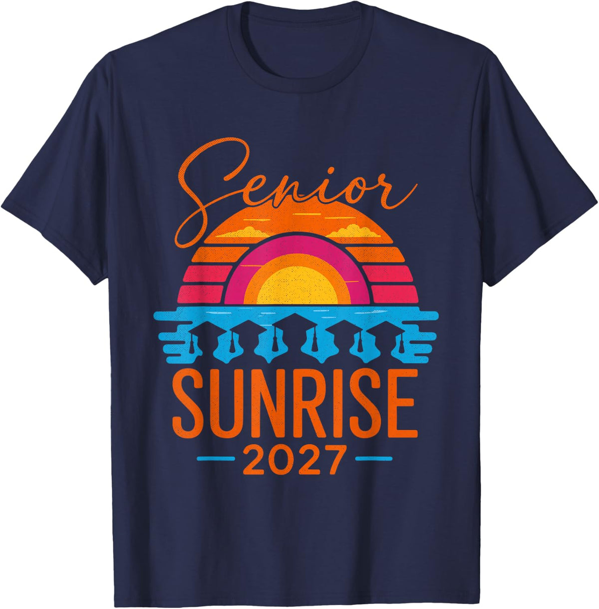 Vintage Senior Sunrise 2027 Seniors of Class Graduation T-Shirt - Navy Blue