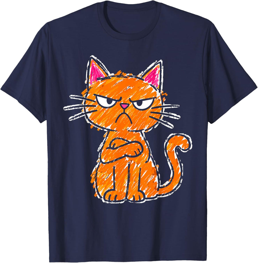 Cat Lover Angry Orange Kitten with Attitude T-Shirt - Navy Blue