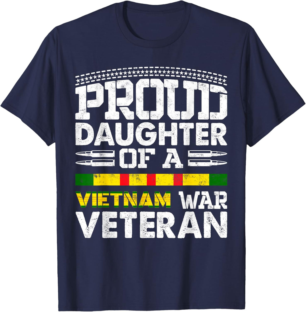 Proud Daughter of a Vietnam Veteran USA Flag Veteran's Day T-Shirt - Navy Blue