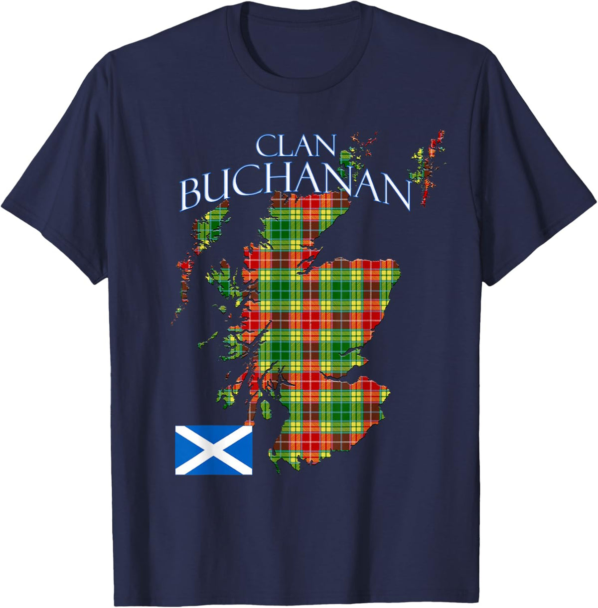 Buchanan Scottish Clan Tartan Scotland T-Shirt - Navy Blue