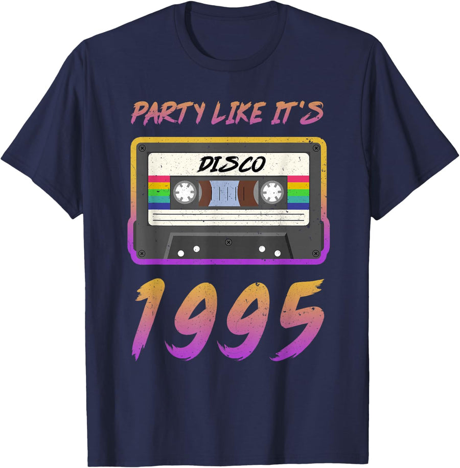 Party Like It's 1995 Disco Cassette Tape Retro 26th Birthday T-Shirt - Navy Blue