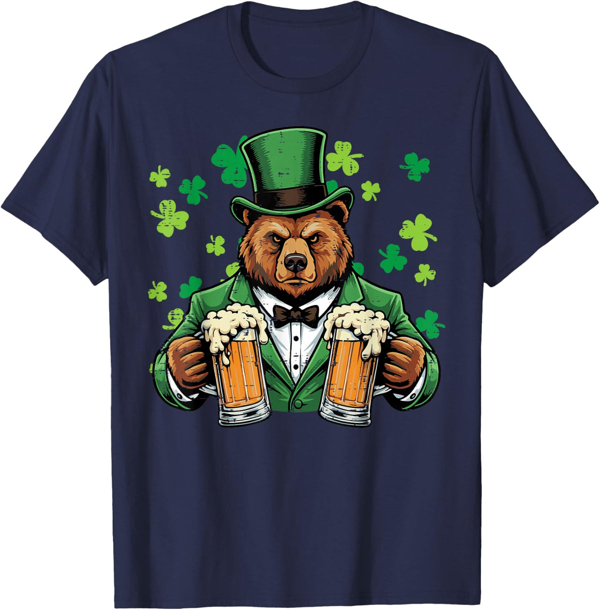 St Patricks Day Bear Funny Irish Pub Paddys Men Women T-Shirt - Navy Blue