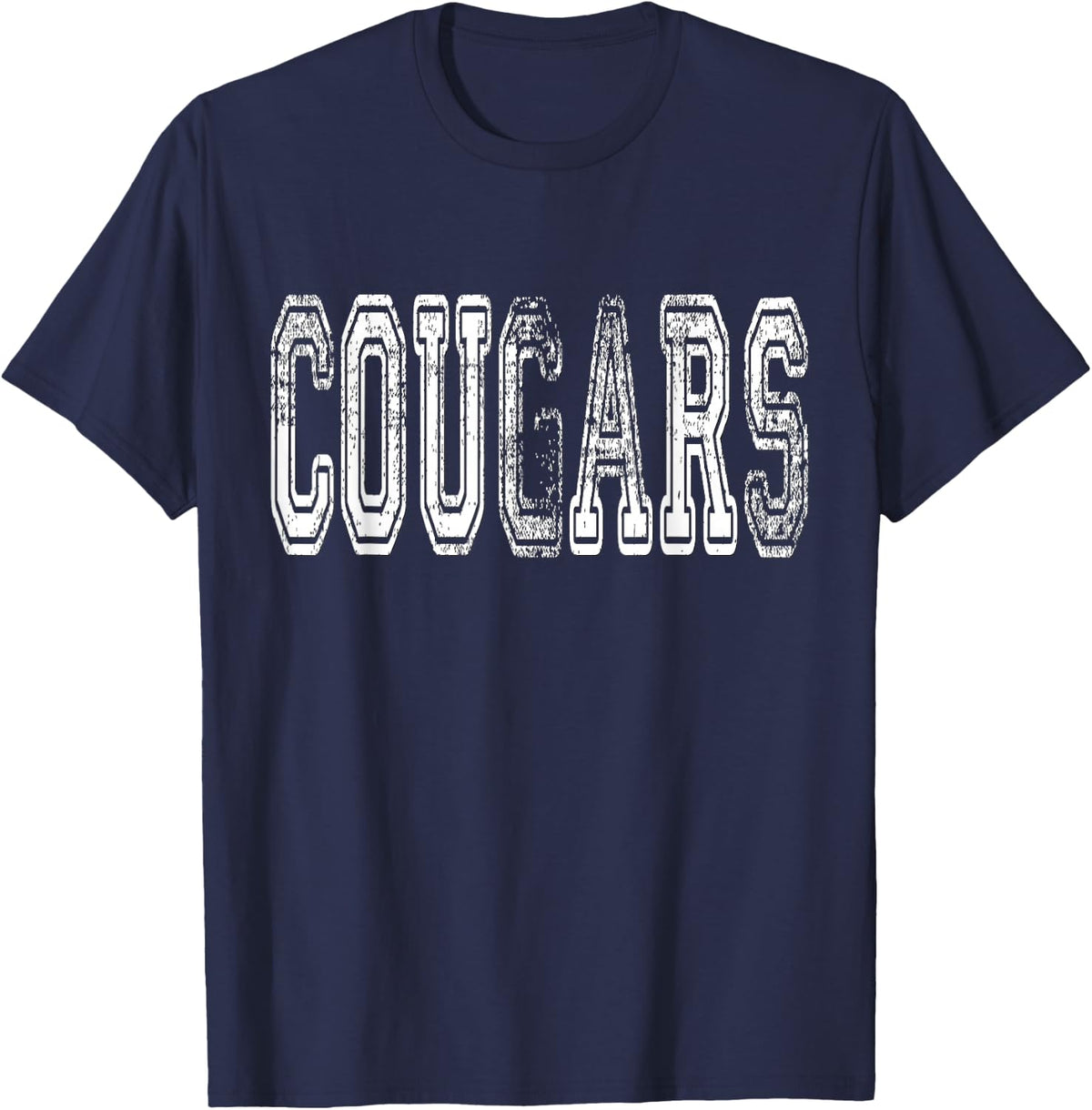 Cougars Mascot Distressed Vintage School Sports Name Fans T-Shirt - Navy Blue