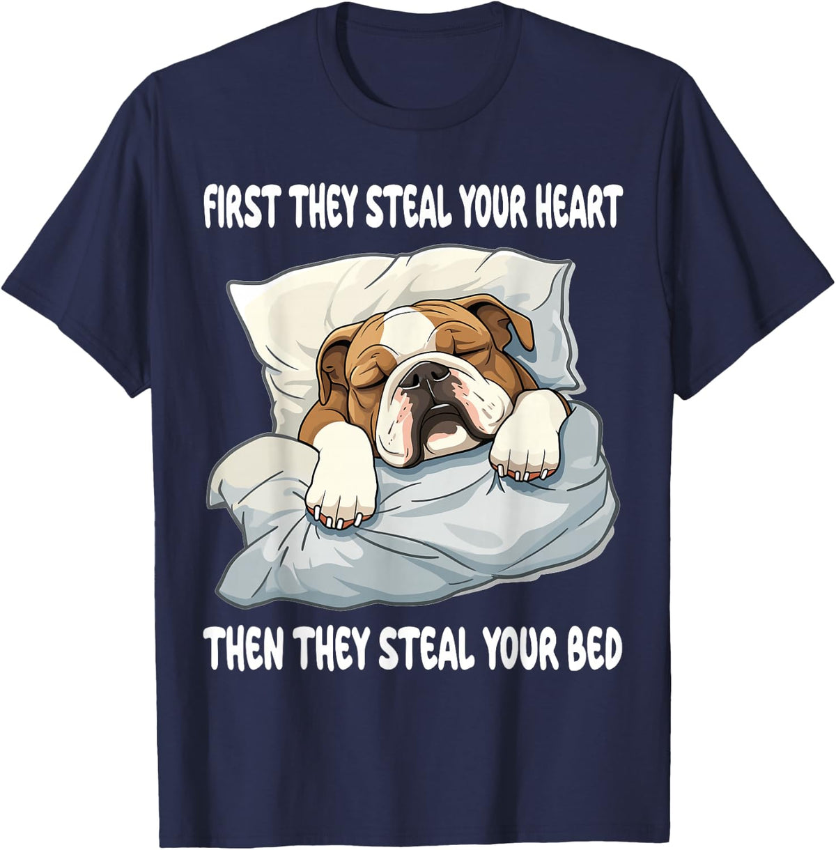 English Bulldog Sleeping Pajamas Nightgown T-Shirt - Navy Blue