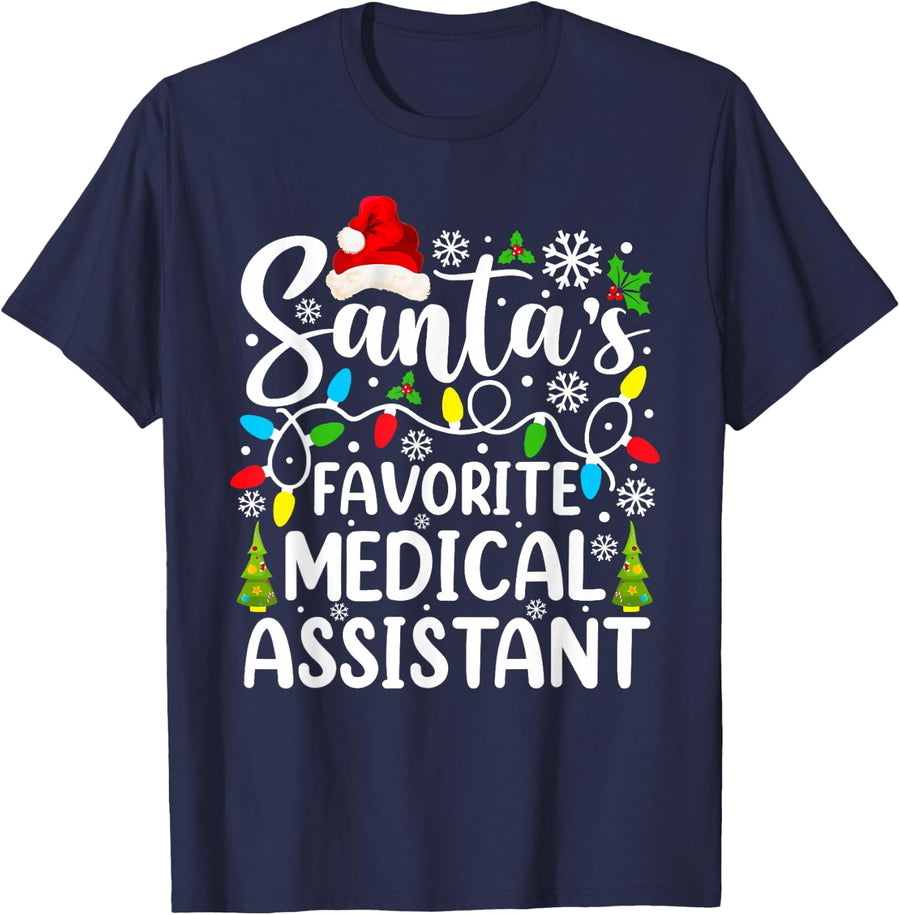 Santa's Favorite Medical Assistant Funny Christmas Tee T-Shirt Gift For Medical Workers - Navy Blue