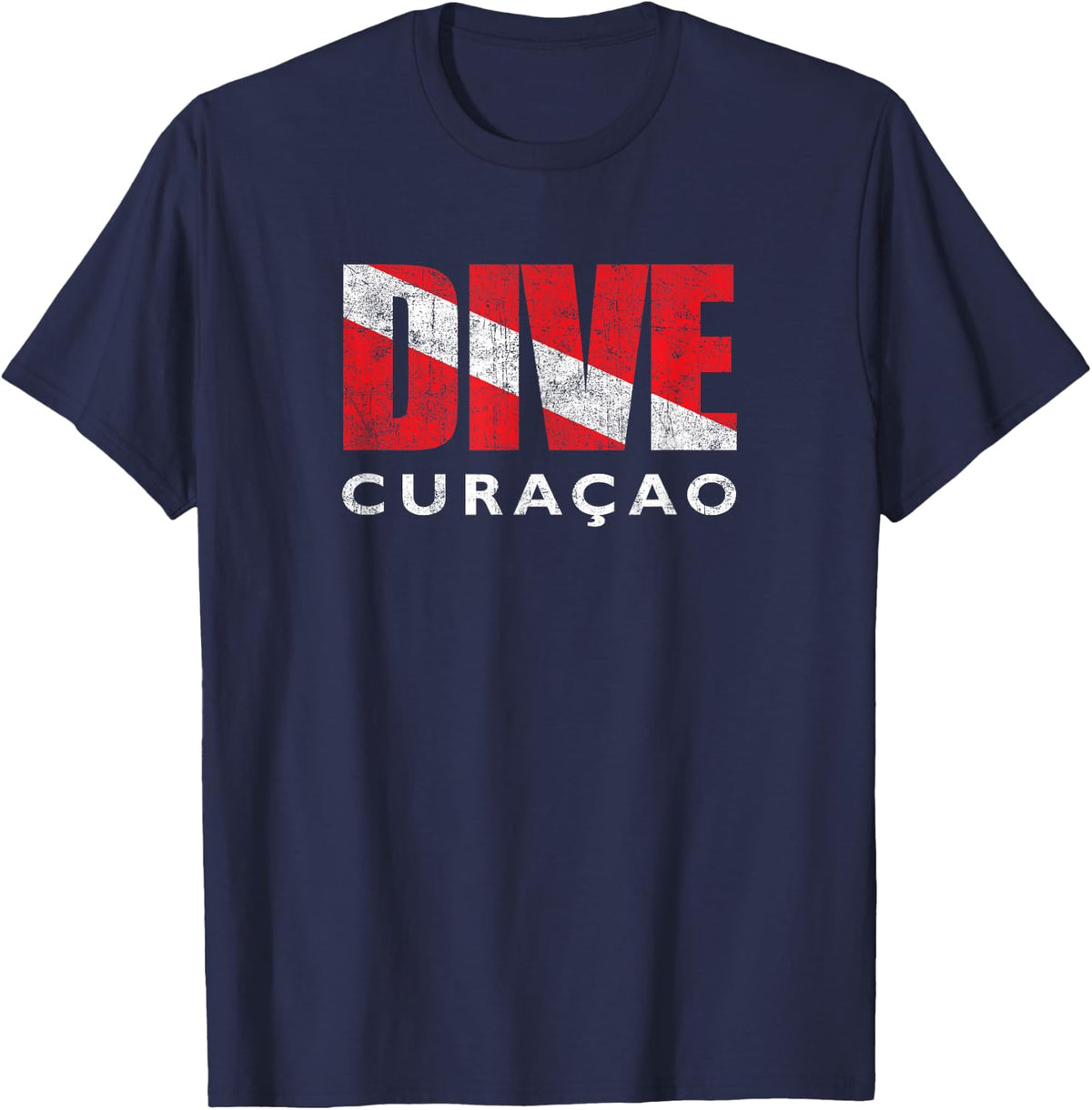 Retro Dive Curacao Scuba Diver Vintage Dive Flag T-Shirt - Navy Blue