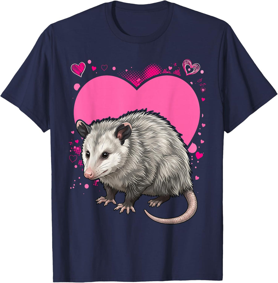 I Love Possums & Opossums - Pink Heart Funny Possum Lover T-Shirt - Navy Blue