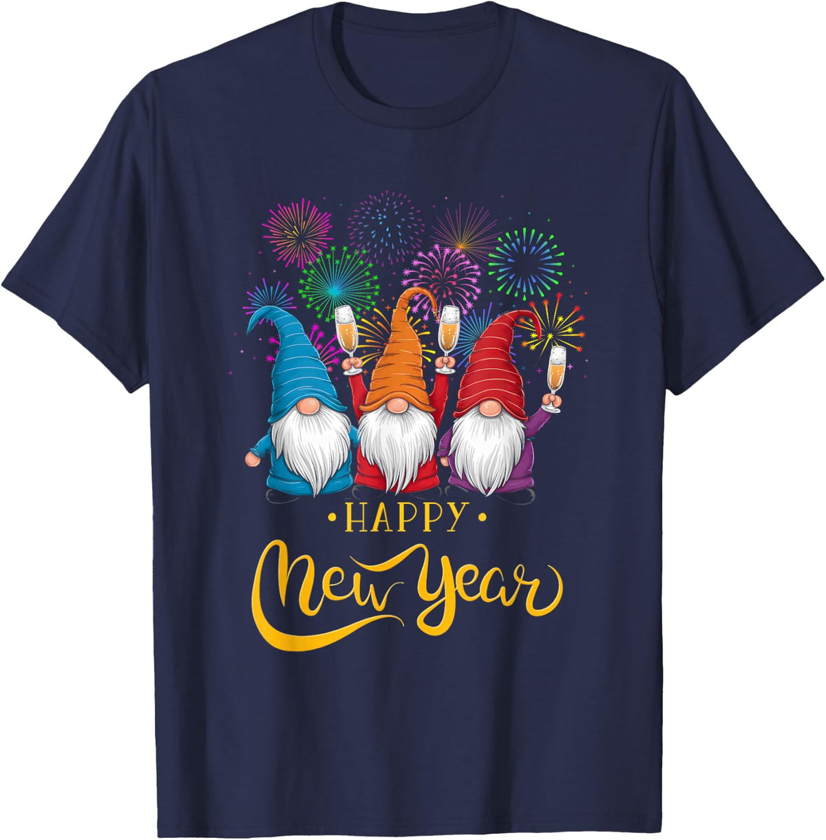 Happy New Year 2025 Gnomes Family Party New Years Eve T-Shirt - Navy Blue