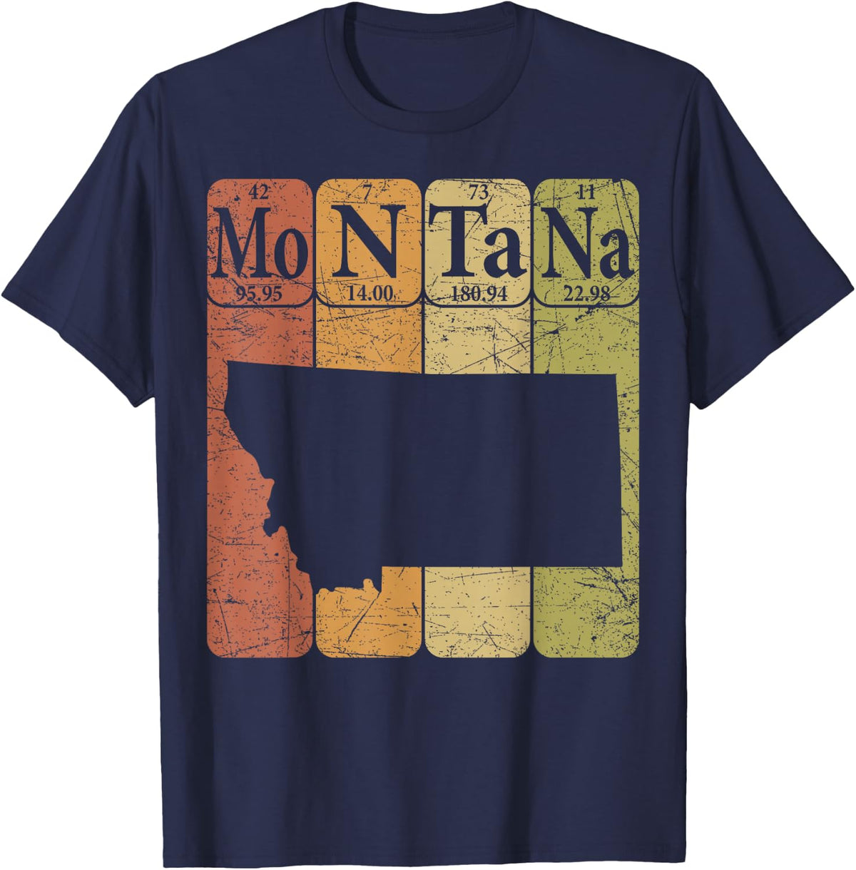 Montana Periodic Table Elements State Of Montana Map Retro T-Shirt - Navy Blue