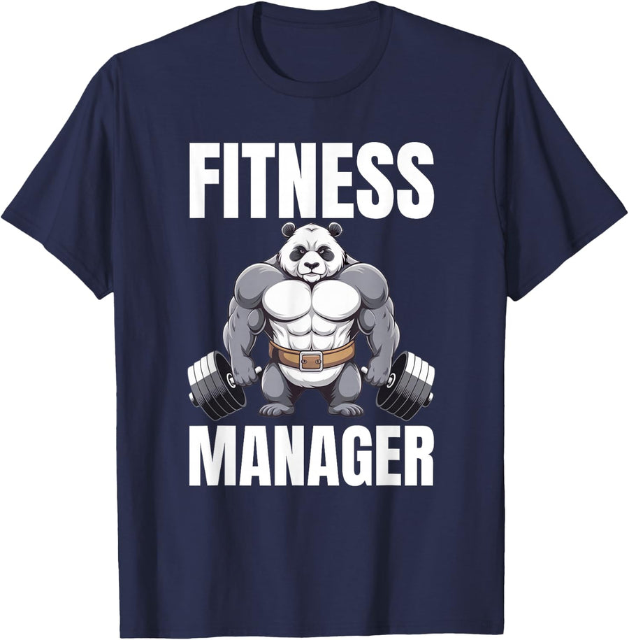 Vintage FITNESS MANAGER Gym Bro Panda Trainer Team Fitness T-Shirt - Navy Blue