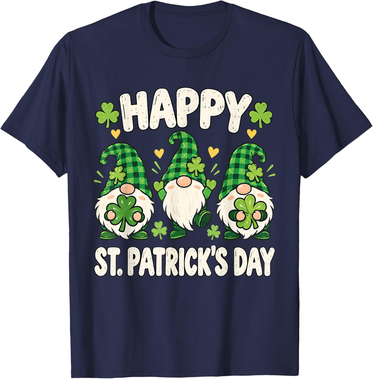 Happy St Patricks Day Gnome Shamrock Saint Pattys Women T-Shirt - Navy Blue