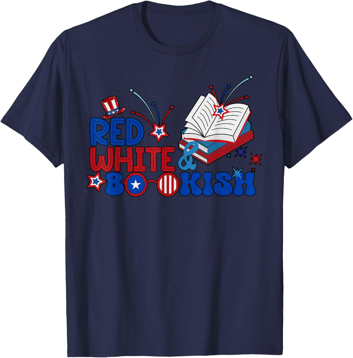 Red White & Bookish USA Flag Reader Patriotic 4th Of July T-Shirt - Navy Blue