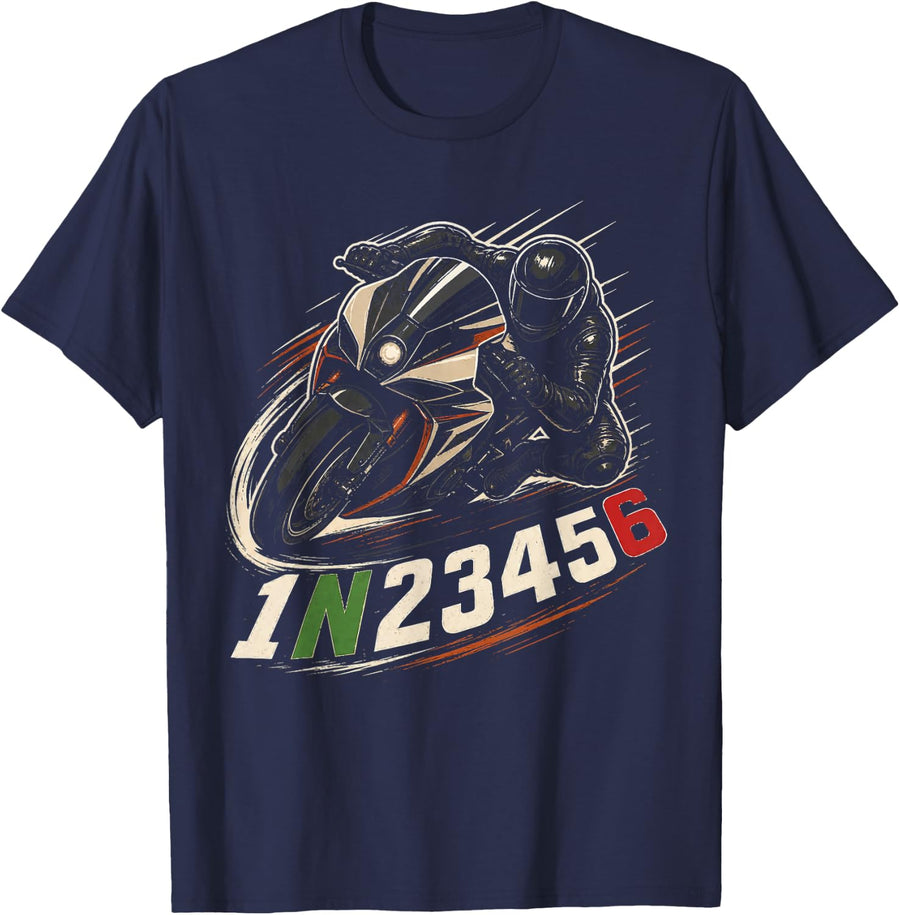 Sport Bike Motorcycle 1N23456 Gear Shift Racer Rider T-Shirt - Navy Blue