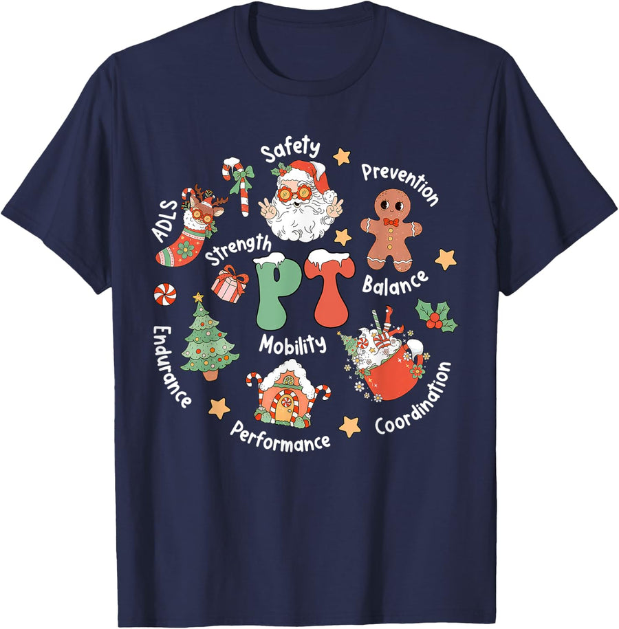 PT Physical Therapy Santa Squad Christmas Physical Therapist T-Shirt - Navy Blue