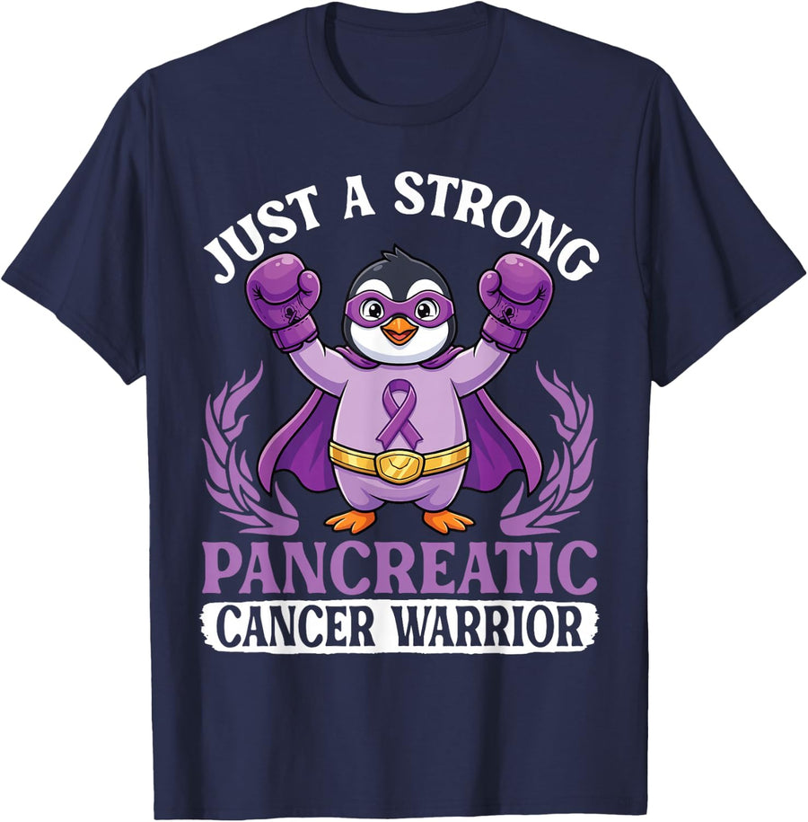 Just A Strong Pancreatic Cancer Warrior Penguin Fighting T-Shirt - Navy Blue
