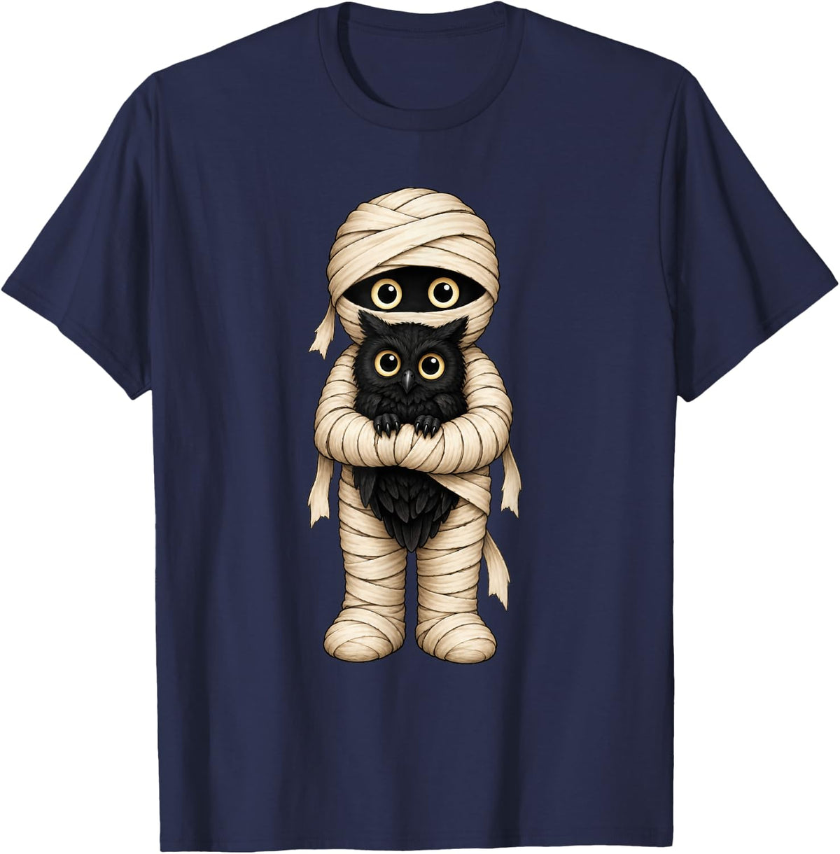 Mummy Owl Funny Bird Halloween T-Shirt - Navy Blue
