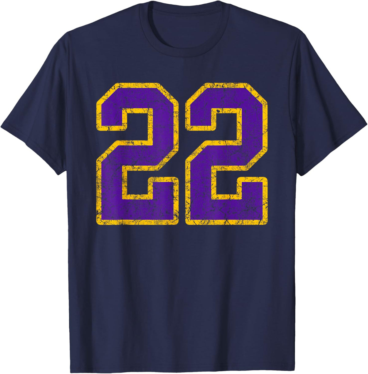 Purple Gold Number 22 Jersey Player Uniform #22 Grunge T-Shirt - Navy Blue