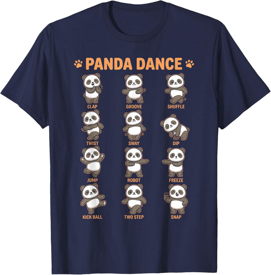 Panda Dance Kawaii Poses Cute Funny Animal Chart T-Shirt - Navy Blue