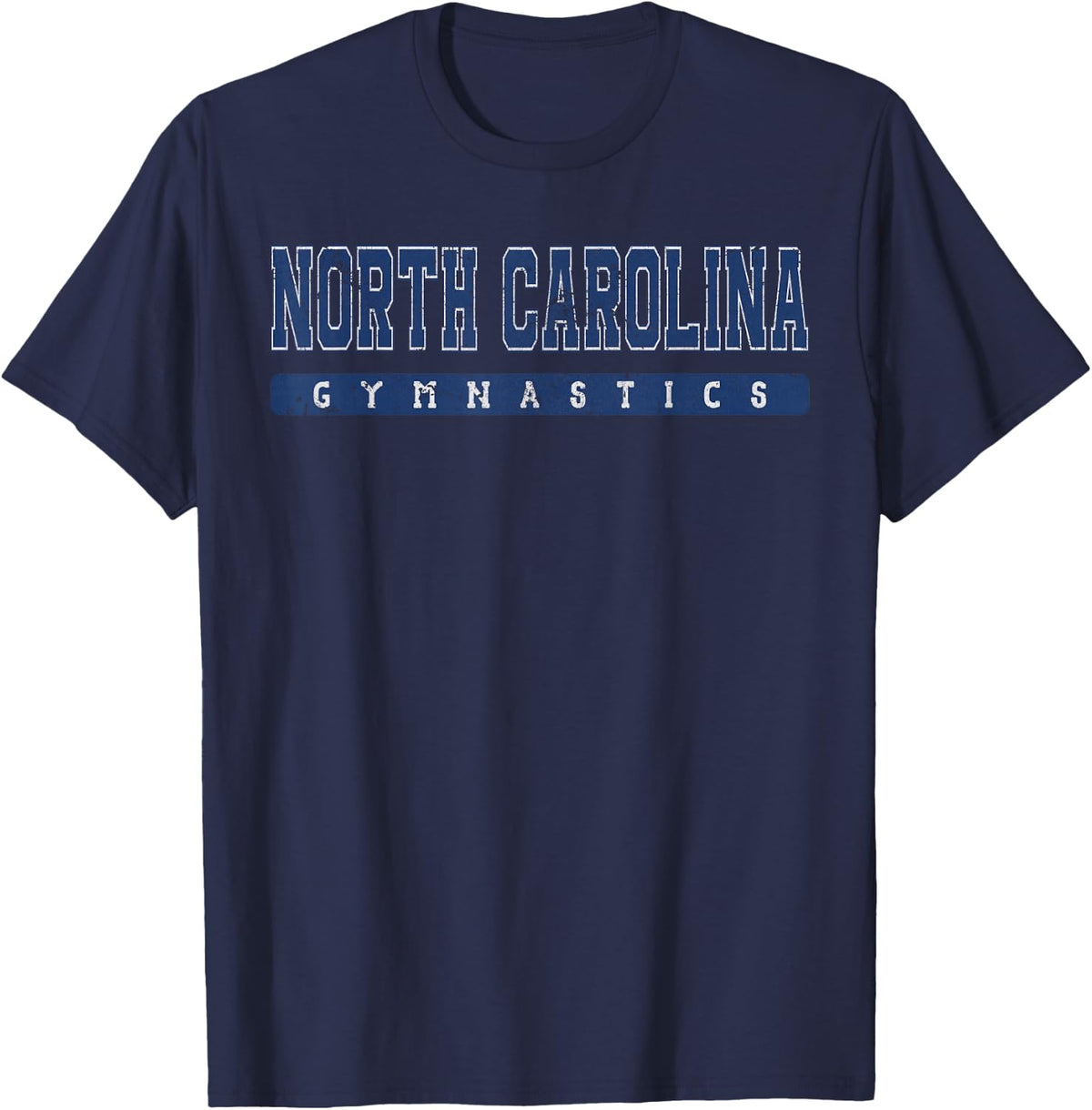 North Carolina Gymnastics Blue Vintage Text T-Shirt - Navy Blue
