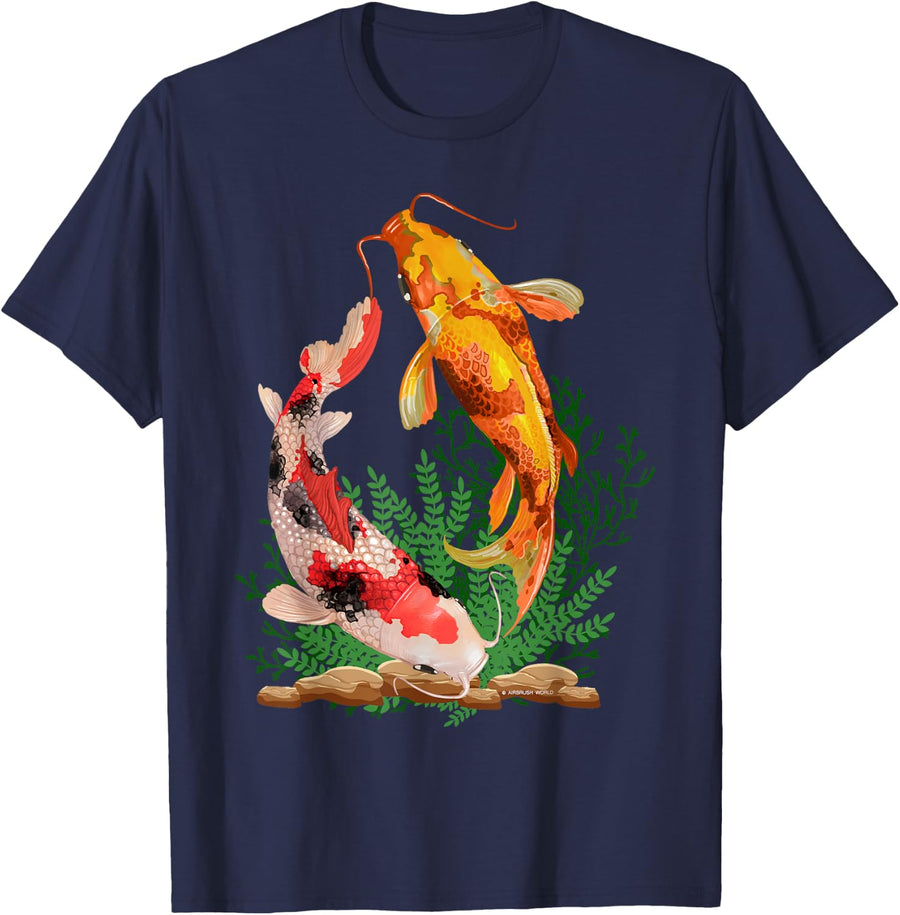 Koi Fish Chinese Yin & Yang Novelty Gift T-Shirt - Navy Blue