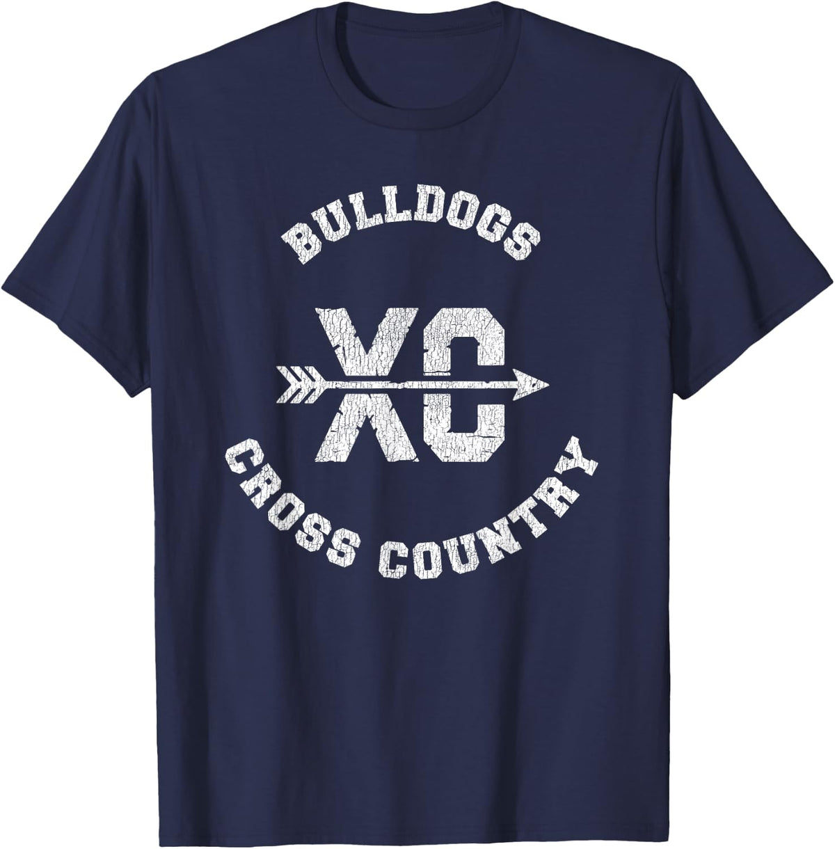 Bulldogs Cross Country Retro Distressed XC Running T-Shirt - Navy Blue