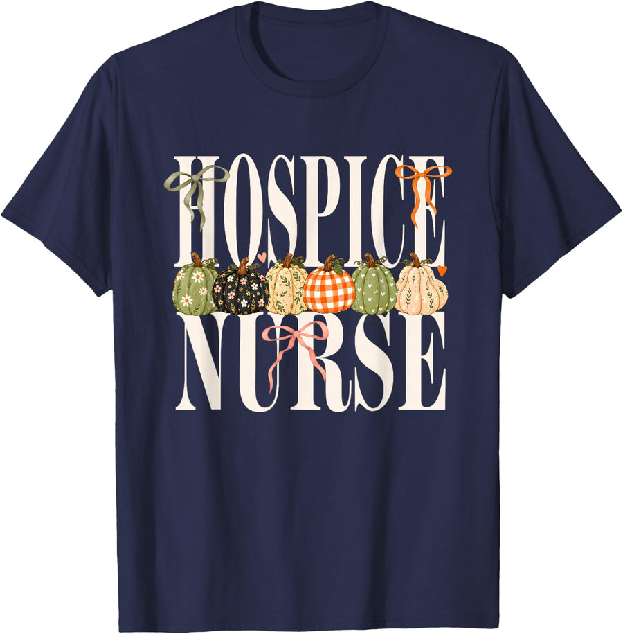 Fall Hospice Nurse Autumn Pumpkins Nursing Thanksgiging T-Shirt - Navy Blue