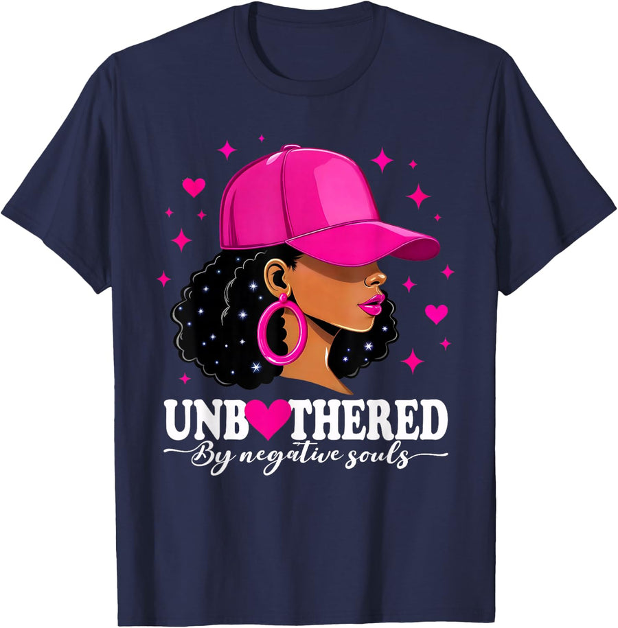 Black History Month Shirts for Women Unbothered By Negative Souls Tees African American T Shirts - Navy Blue