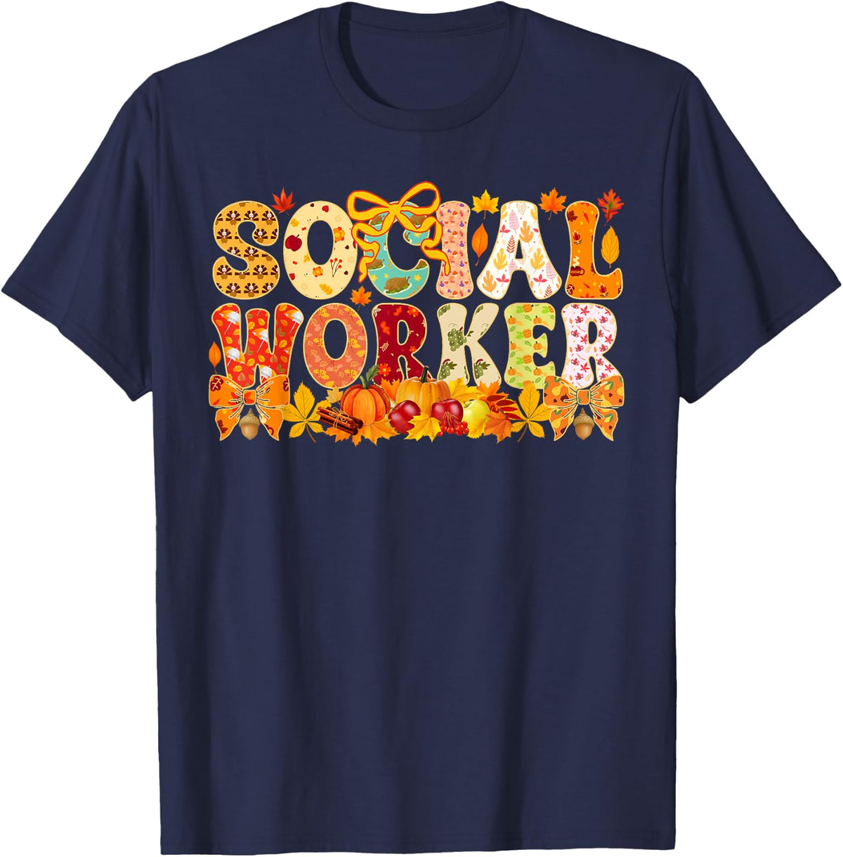 Social Worker Pumpkin Funny Fall Autumn Thanksgiving T-Shirt - Navy Blue