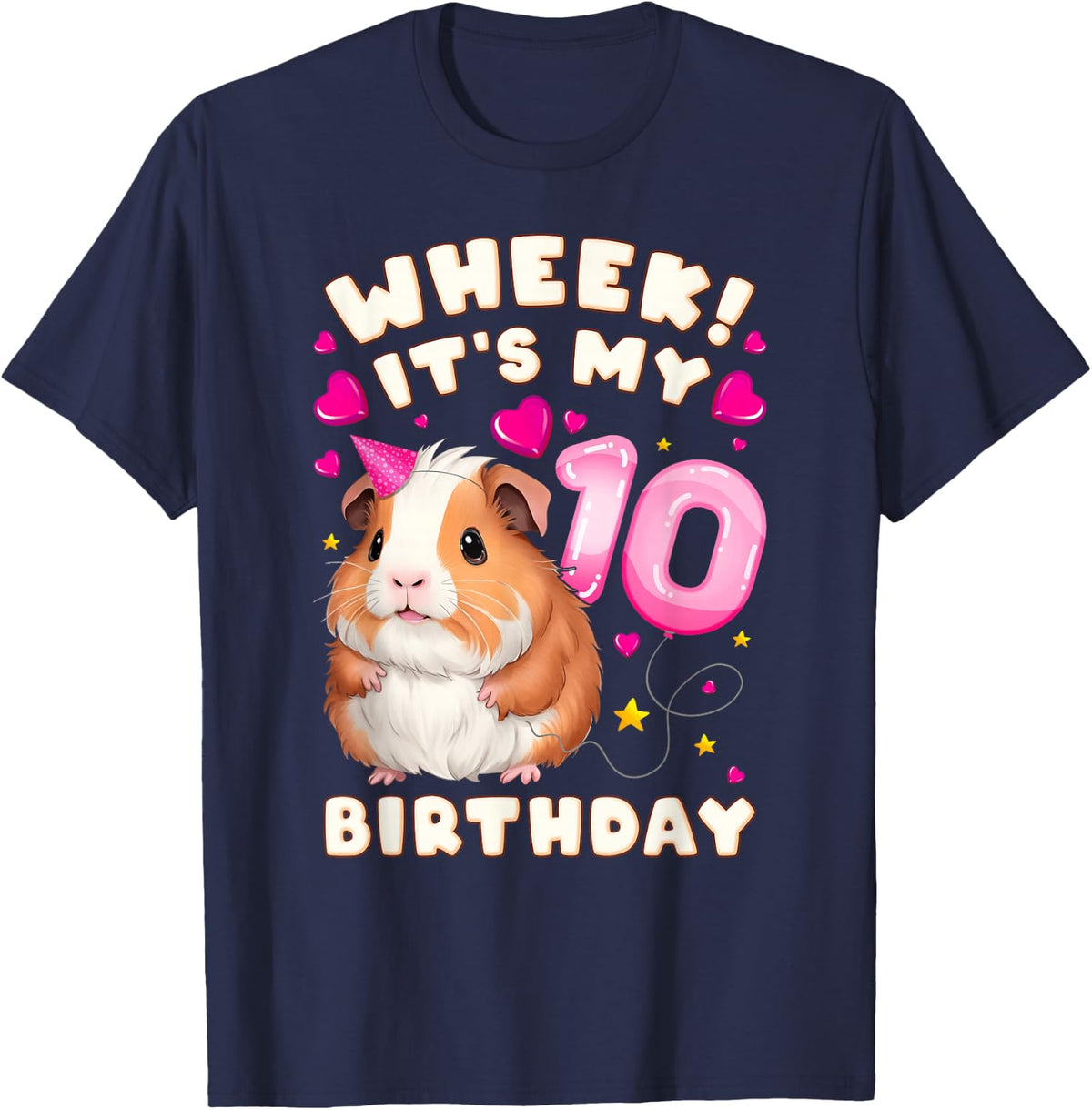 10th Birthday Girl 10 Years, Guinea Pig and Big Number 10 T-Shirt - Navy Blue