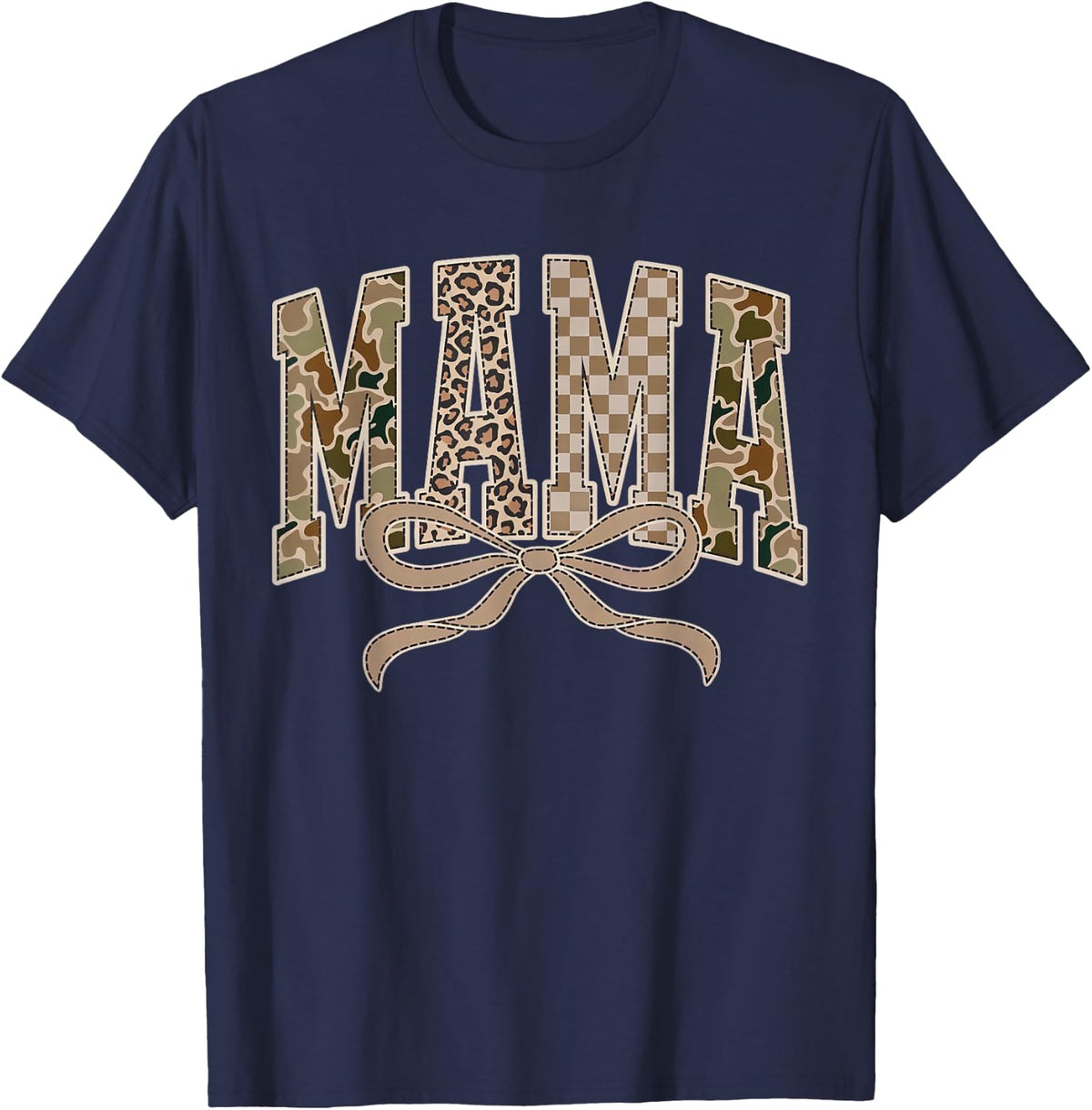 Hunting Mama Coquette Camo Checkered Camouflage Mother's Day T-Shirt - Navy Blue