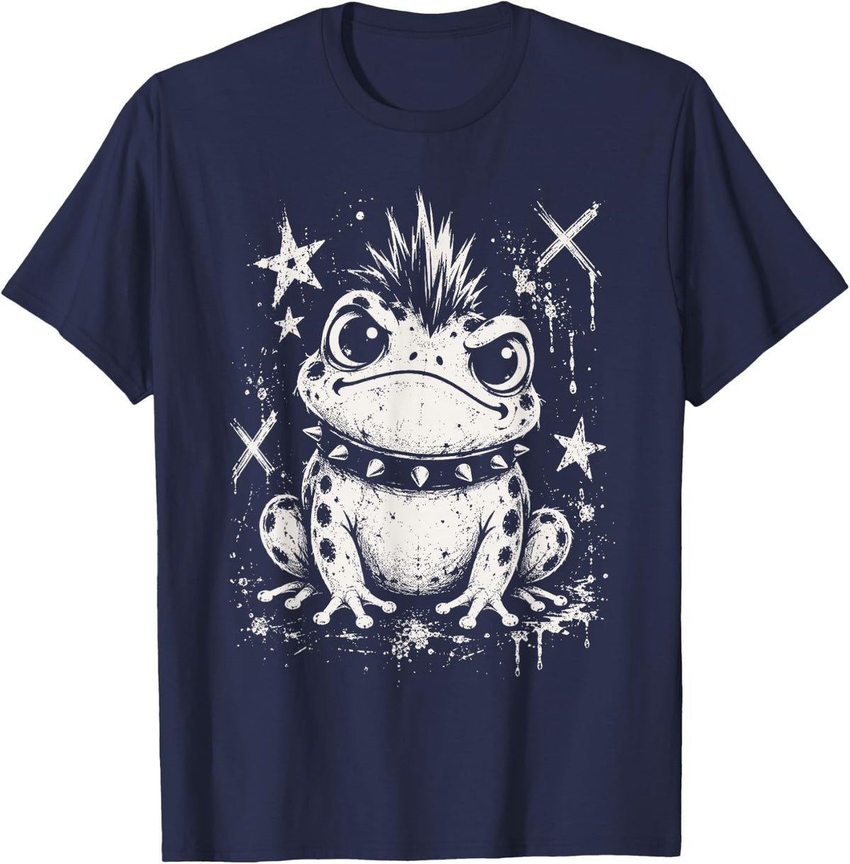 Funny Punk Rebel Frog Mohawk Grunge Animal for Men, Women T-Shirt - Navy Blue