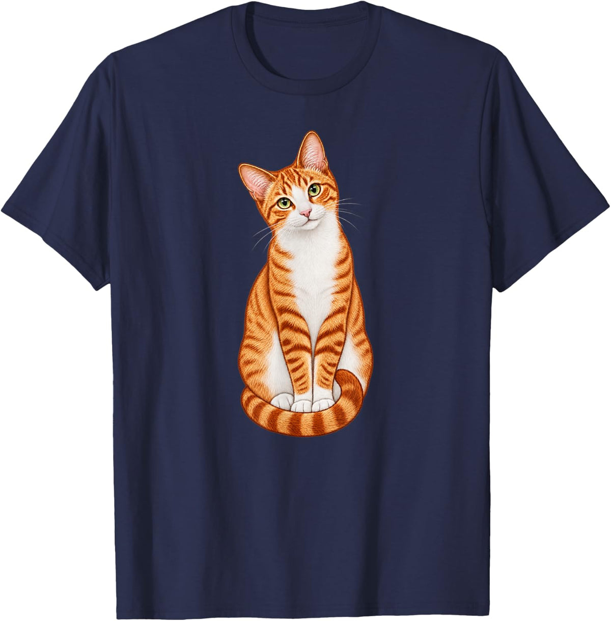 Womens Girls Moms Lady Sitting Orange Tabby Cat Lover T-Shirt - Navy Blue