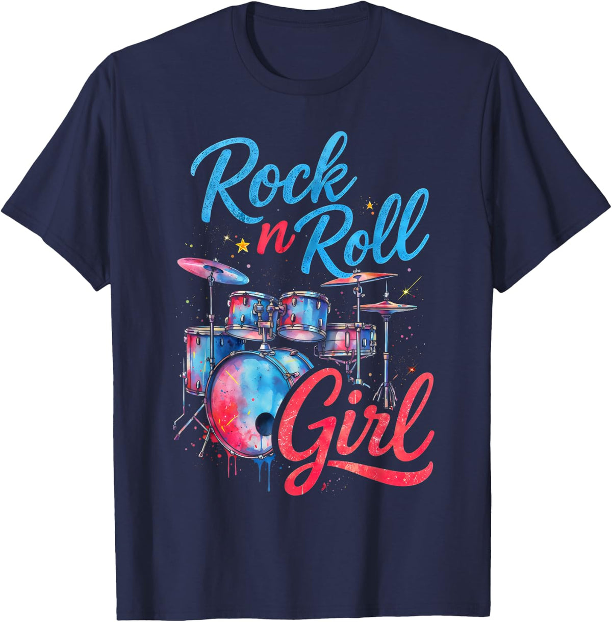 Rock'n Roll Girl Band Drummer Music Lover Girls & Women T-Shirt - Navy Blue