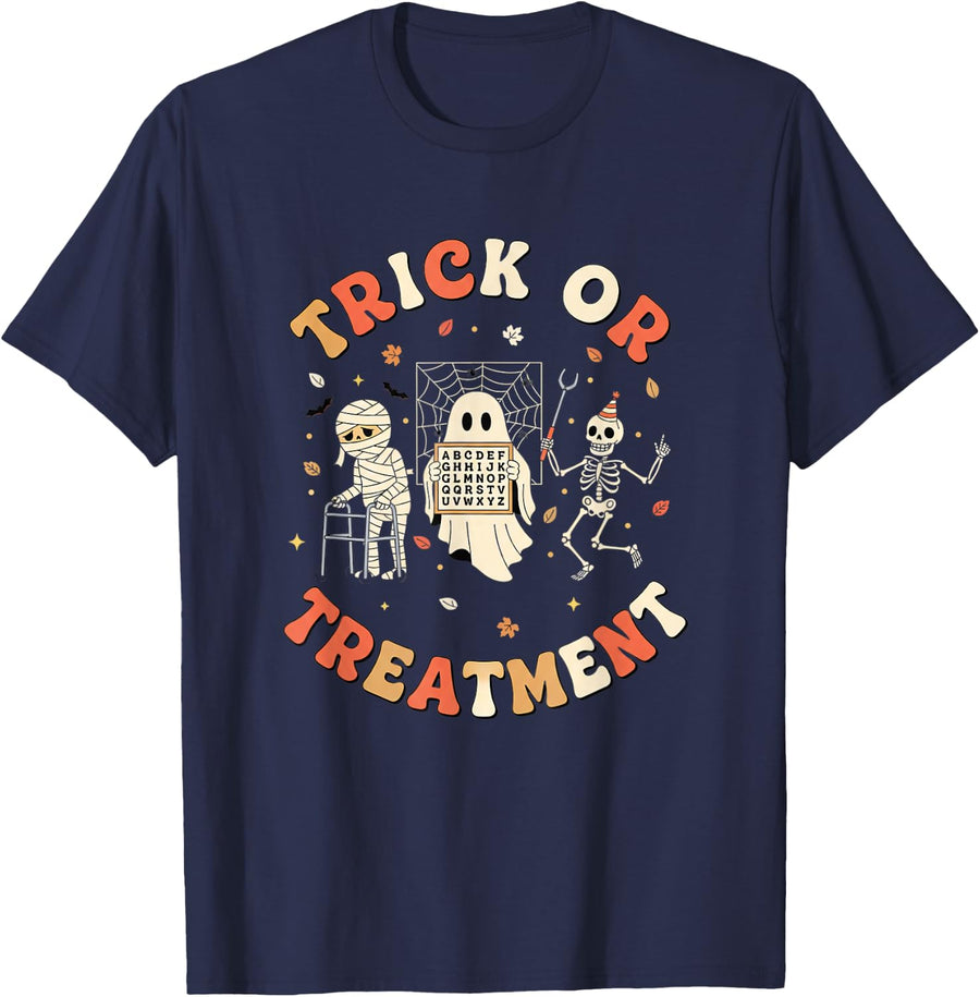 Support Trick Or Treatment Halloween - Physical Therapy + Re T-Shirt - Navy Blue