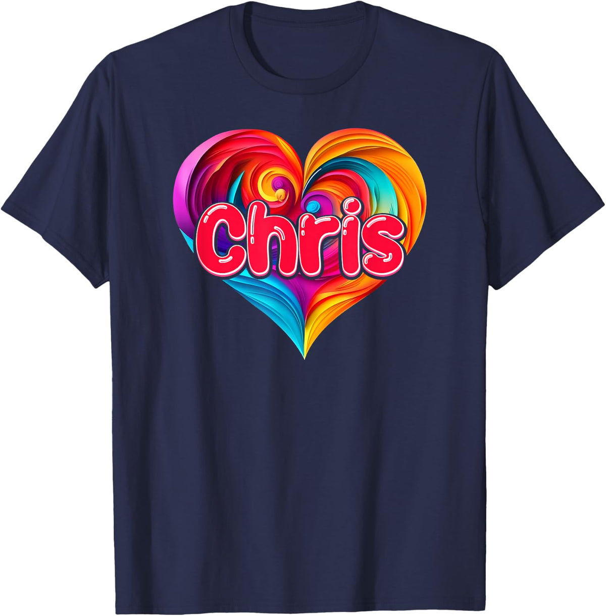 I Heart Love Chris First Name Tshirt Colorful Named T-Shirt - Navy Blue