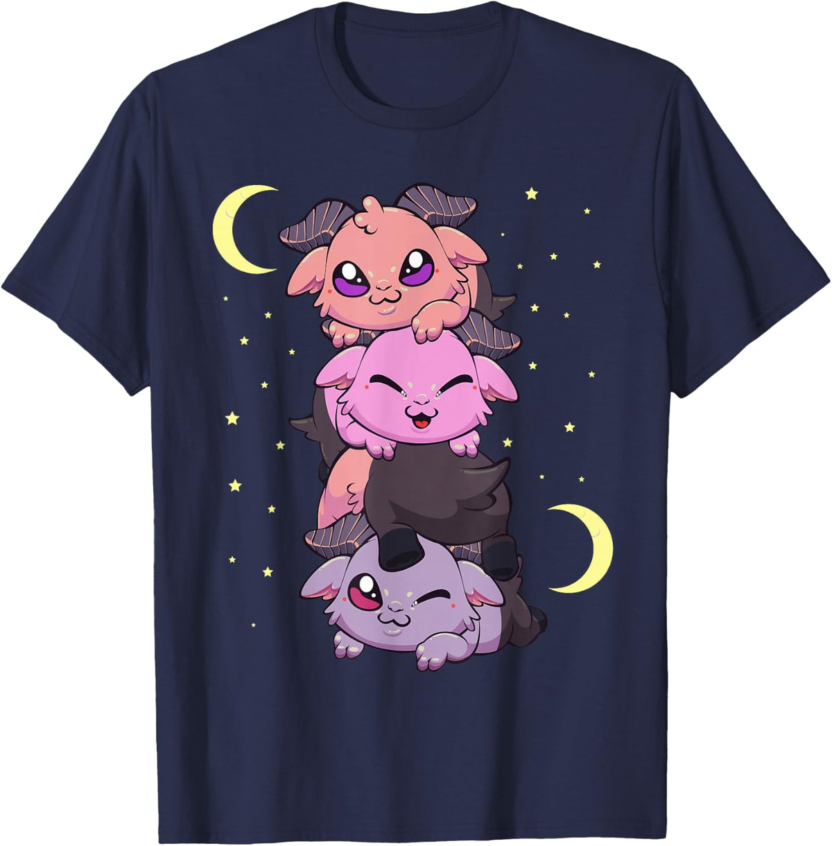 Pastel Goth Kawaii Pile of Playing Baby Baphomet T-Shirt - Navy Blue
