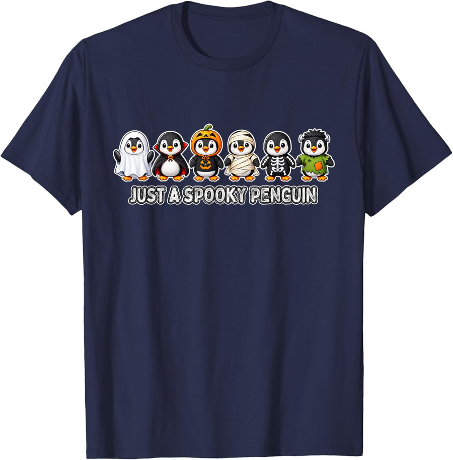Just A Spooky Penguin Halloween Ocean Animal T-Shirt - Navy Blue