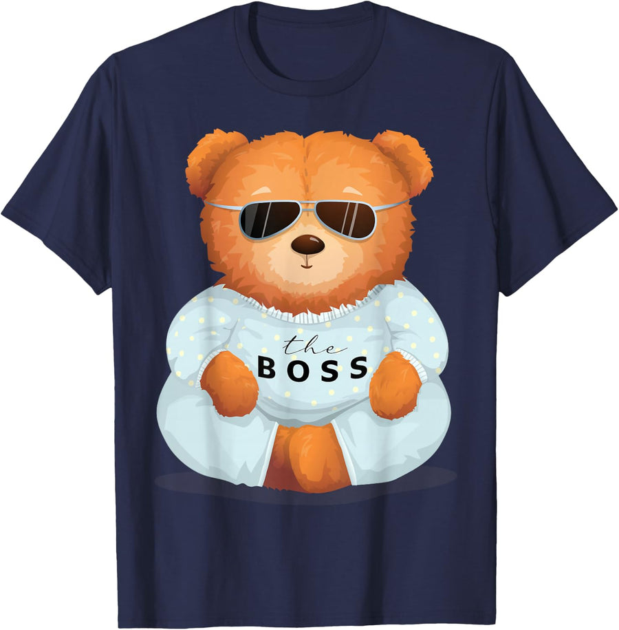 Cool Teddy Bear with Sunglasses Teddy Lover, The Boss, Bossy T-Shirt - Navy Blue