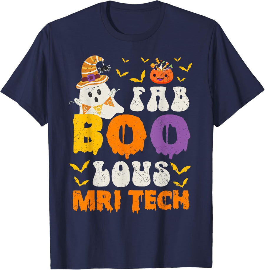 Faboolous MRI Tech Ghost Halloween Fun T-Shirt - Navy Blue
