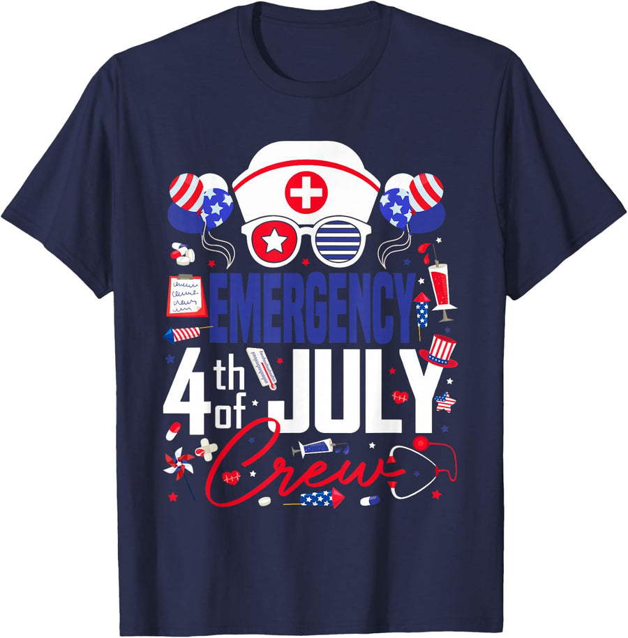 Emergency Nurse 4th of July Crew Independence Day Patriotic T-Shirt - Navy Blue