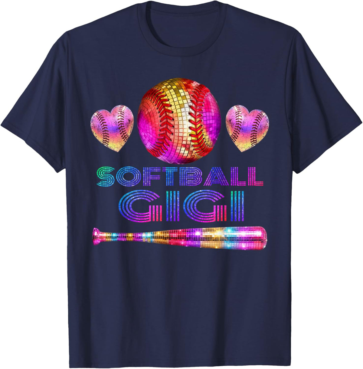 Softball Grandma Nana Gigi Heart Ball Pride T-Shirt - Navy Blue